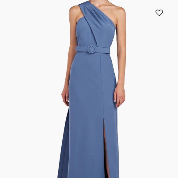 Kay Unger Bowie Belted One-Shoulder Column Gown Size 8 - Picture 3 of 6